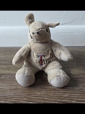 Beige Plush Longhorn Bunny with Embroidered T Logo